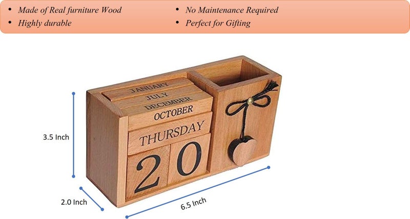 Frescorr - Wooden Perpetual Calendar for Desk, Wood Month Date Display Blocks for Teachers, Students, Classrooms, Farmhouse Office Decor, Desk Accessories - Image 4